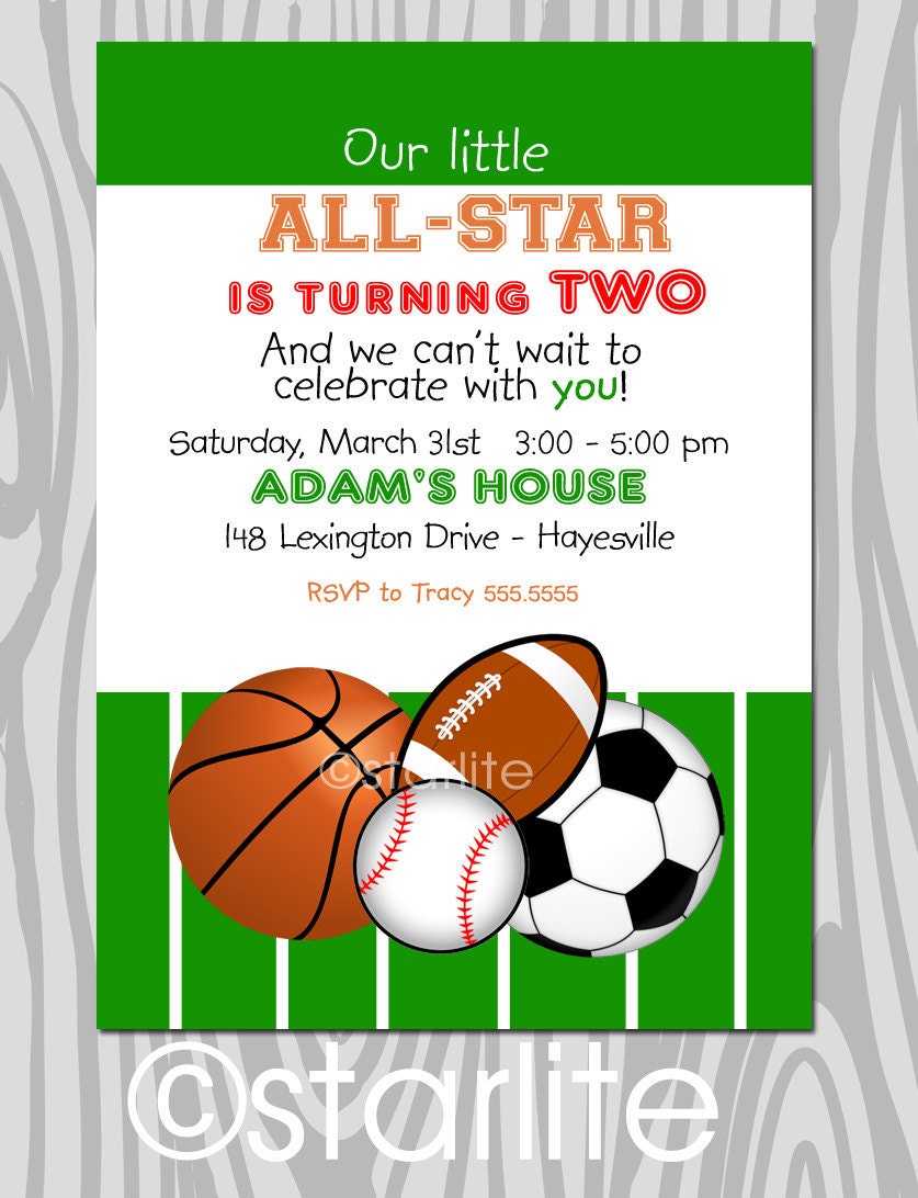 All Star Birthday Party invitation Sports theme by starwedd