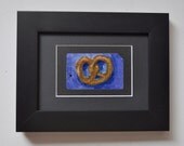 ART Original Oil Painting NYC Street Pretzel on Upcycled Subway Card