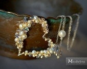 Pearl and Crystal Sterling and Gold Wire Wrapped Heart Lariat - SALE 15% Off