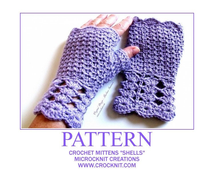 PATTERN Crochet Mittens SHELLS   Instant pdf download
