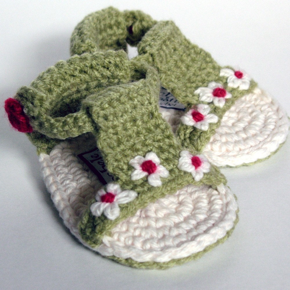 Baby Daisy Gladiator Sandal Adjustable Strap green pea sage cream flower sandals shoes button cream toddler girl easter summer spring sun