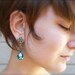 Blue Sapphire Crystal Earrings Posts Studs Long Bermuda Blue Earrings Antiqued Silver Filigree Teardrop Bridal, Wedding Earrings
