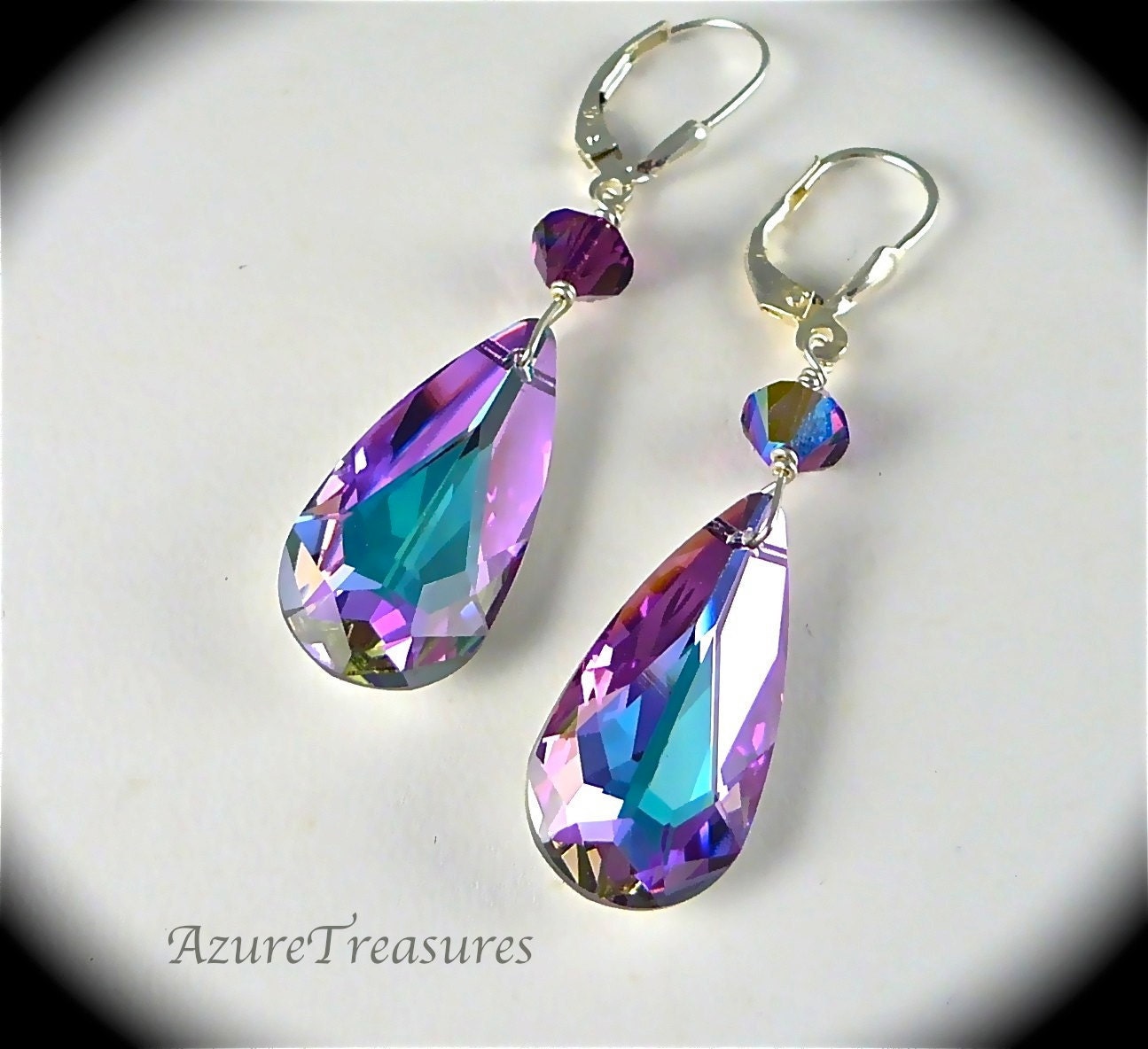 Swarovski Crystal Purple Necklace, Teardrop Pendant Necklace, Vitrail Light & Amethyst Sterling Silver Bridesmaids, Bridal Wedding Jewelry