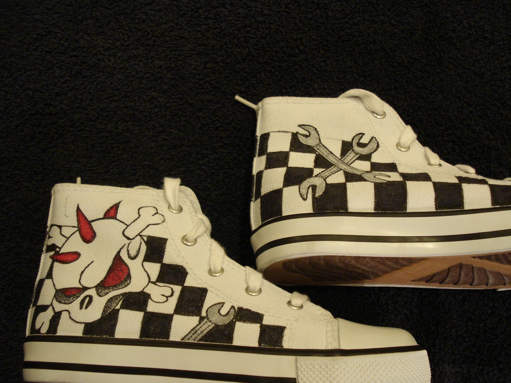 Skully Wrenches Checker Flags Tattoo Inspired Custom Designed Shoes