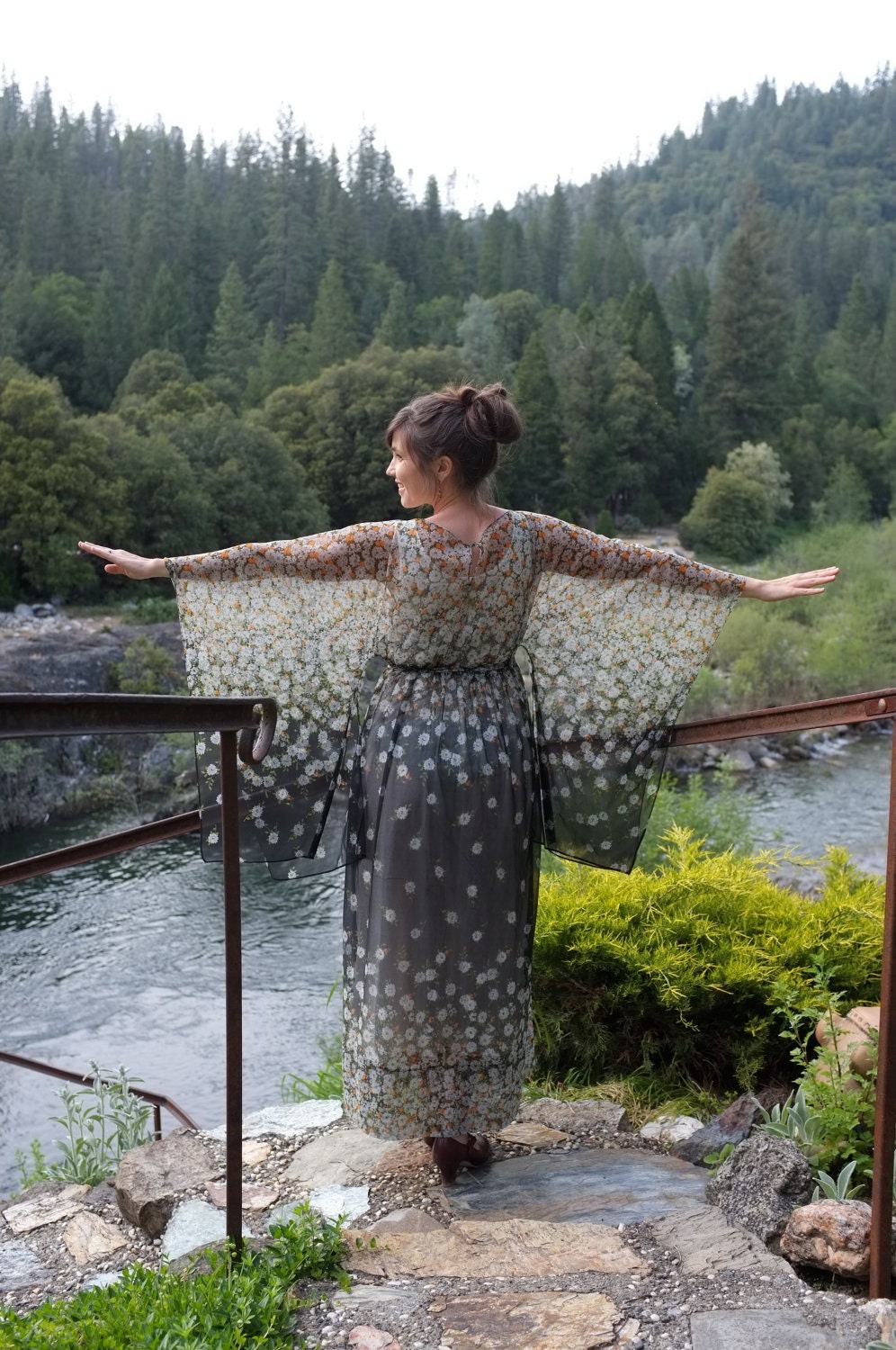 Amazing Bohemian Watercolor Gown with Kimono Sleeves