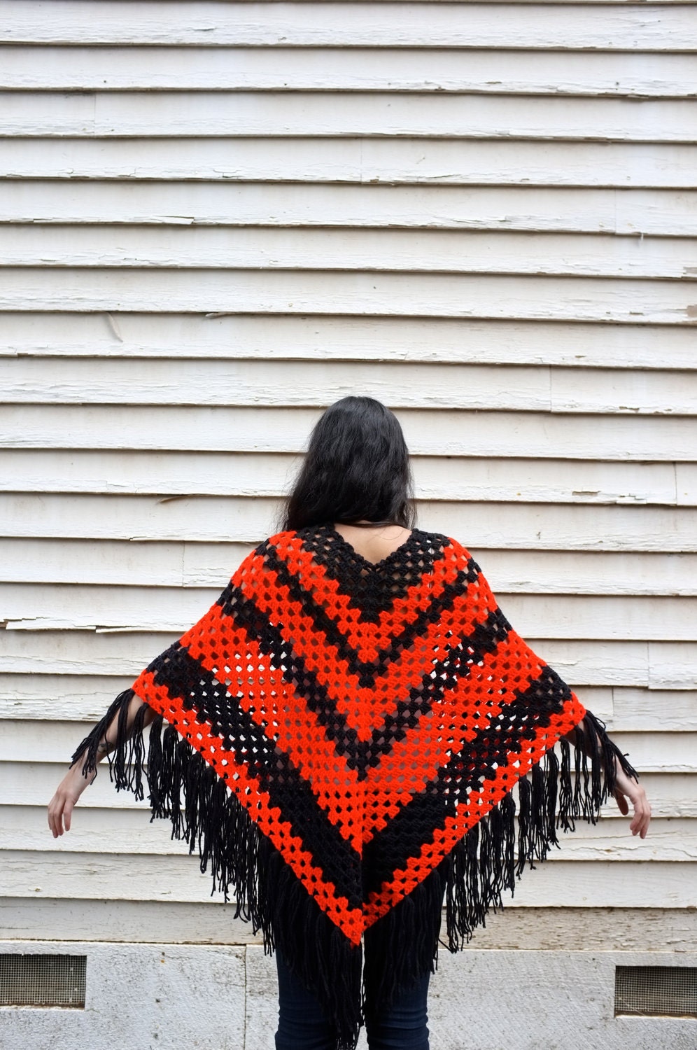 Vintage 70s Boho Fringe Shawl