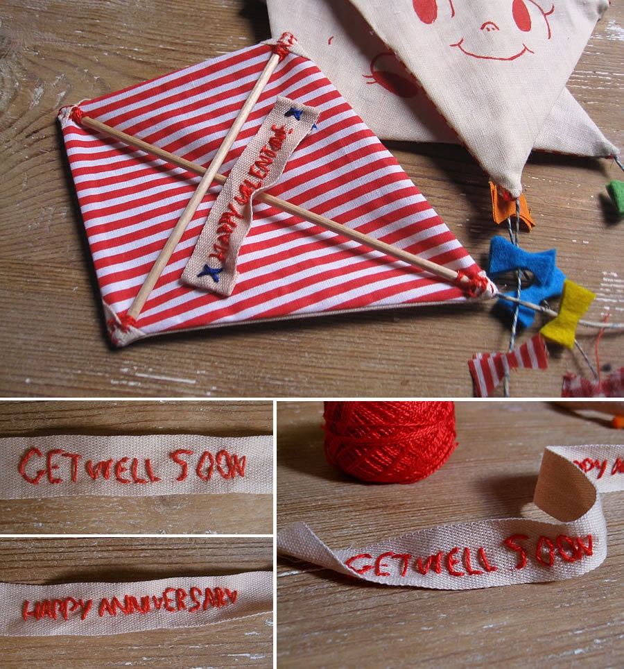 Valentine's greeting card. Kite - One-of-a-kind handmade Happy Kite.