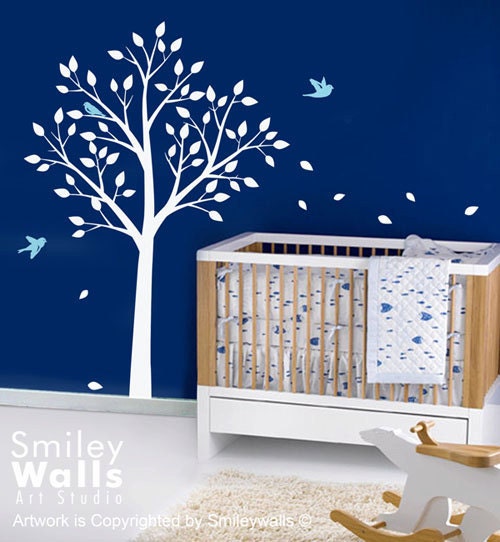 TODAY ON SALE - Tree and Cute Birds  - Vinyl Wall Decal for Nursery Kids Room Nursery decal baby decal room decor Tree decal birds