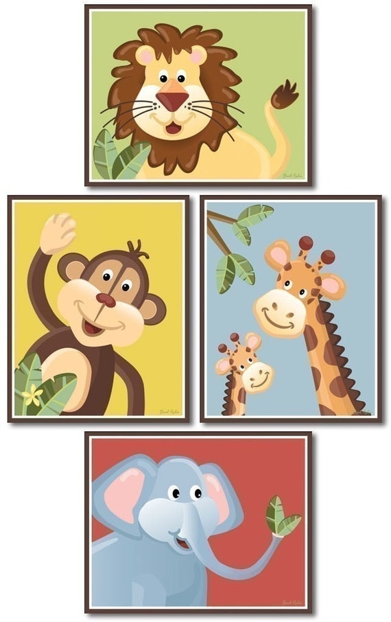 Set of 4 Nursery Prints - Jungle Jingle Animals