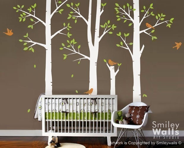 Spring Trees and Birds - Vinyl Wall Decal, Nursery Vinyl Wall Decal, Kids Sticker Baby Room Decor wall decal