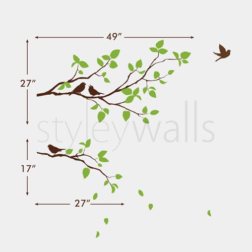 Two Spring Branches and Birds - Kids Nursery Vinyl Wall Decal Sticker Room Decor