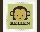 Peek-a-boo Monkey Nursery Art Print- Personalized with Child's Name- Made 2 Match the Mod Pod Pop Monkey Collection Il_170x135