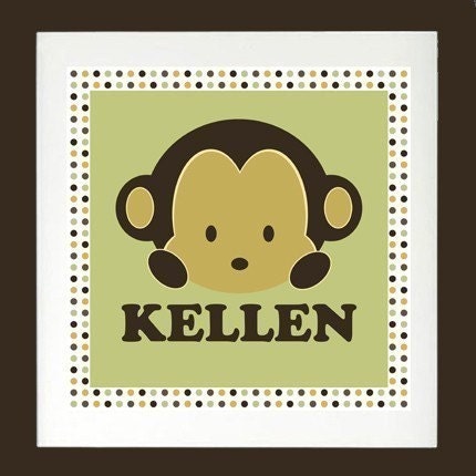 Peek-a-boo Monkey Nursery Art Print- Personalized with Child's Name- Made 2 Match the Mod Pod Pop Monkey Collection Il_570xn