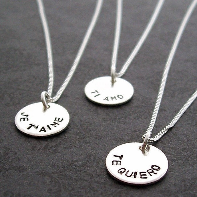 Personalized Jewelry - Language of Love Necklace in Sterling Silver - Foreign Language Pendant - Hand Stamped, Engraved by EWD