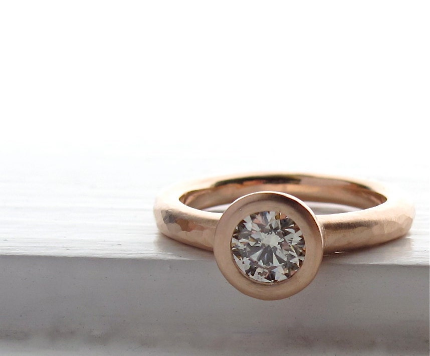 Spring Evening Ring, 14kt pink gold and diamond engagement solitaire