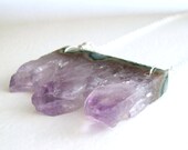 Long Amethyst Crystal Necklace, Raw Gemstone Slice, February Birthstone Jewelry