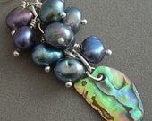 Paua abalone shell and peacock pearl cluster ear cuff