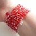Beaded Memory Wire Bracelet, Red and White, I Heart Canada Day Cuff