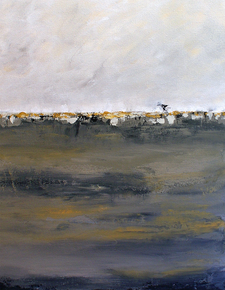 Original Abstract Landscape Cityscape Abstract Painting - 11x14 - Gray Grey and Yellow Abstract Art by Marie