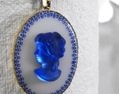 Something Blue Vintage Cameo Necklace