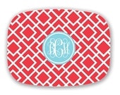 Personalized Melamine Platter Geo squares with script mono