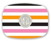 Personalized Melamine Platter Multi stripe with script mono SALE
