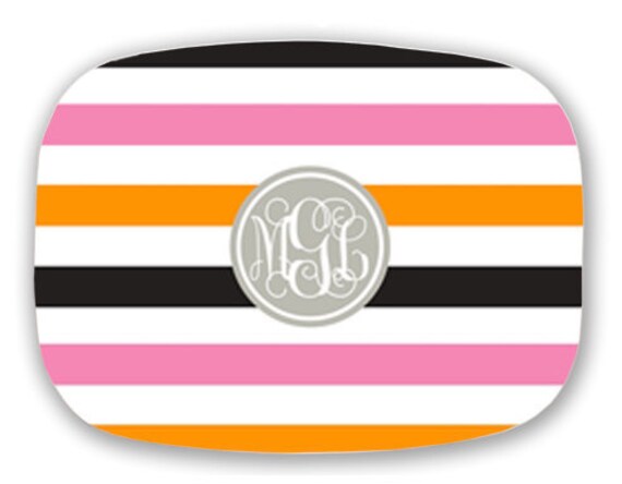 Personalized Melamine Platter Multi stripe with script mono