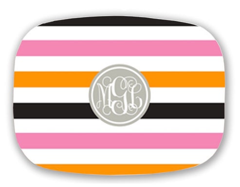 Personalized Melamine Platter Multi stripe with script mono