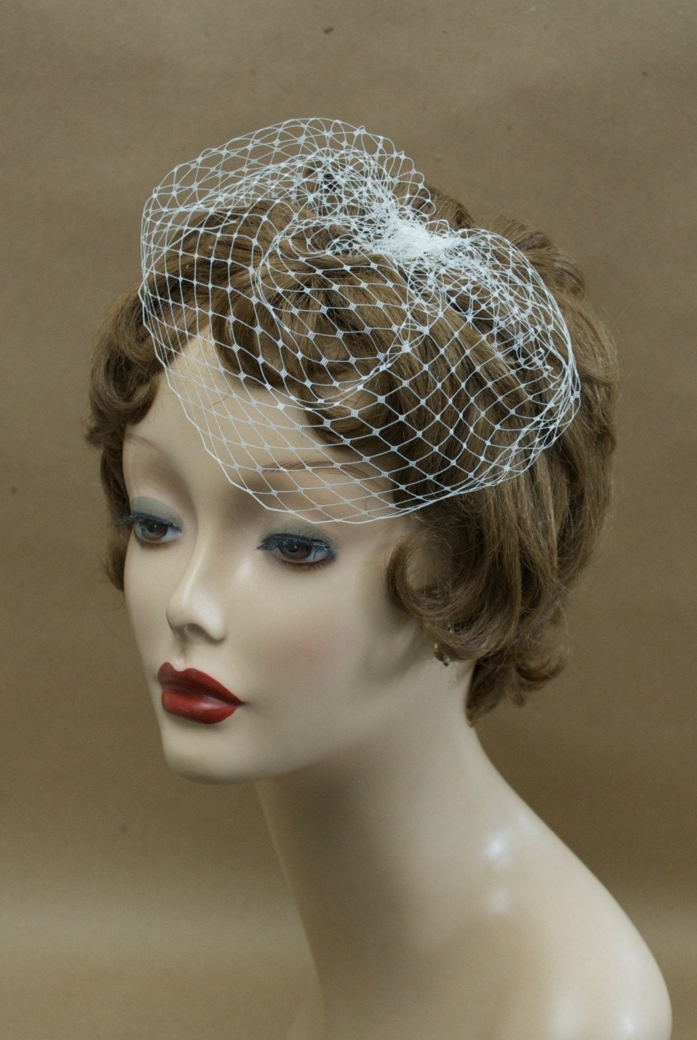 Bridal Birdcage Russian Blusher Veil - White, Ivory, Black, Silver Pastels on Request - "Petite"