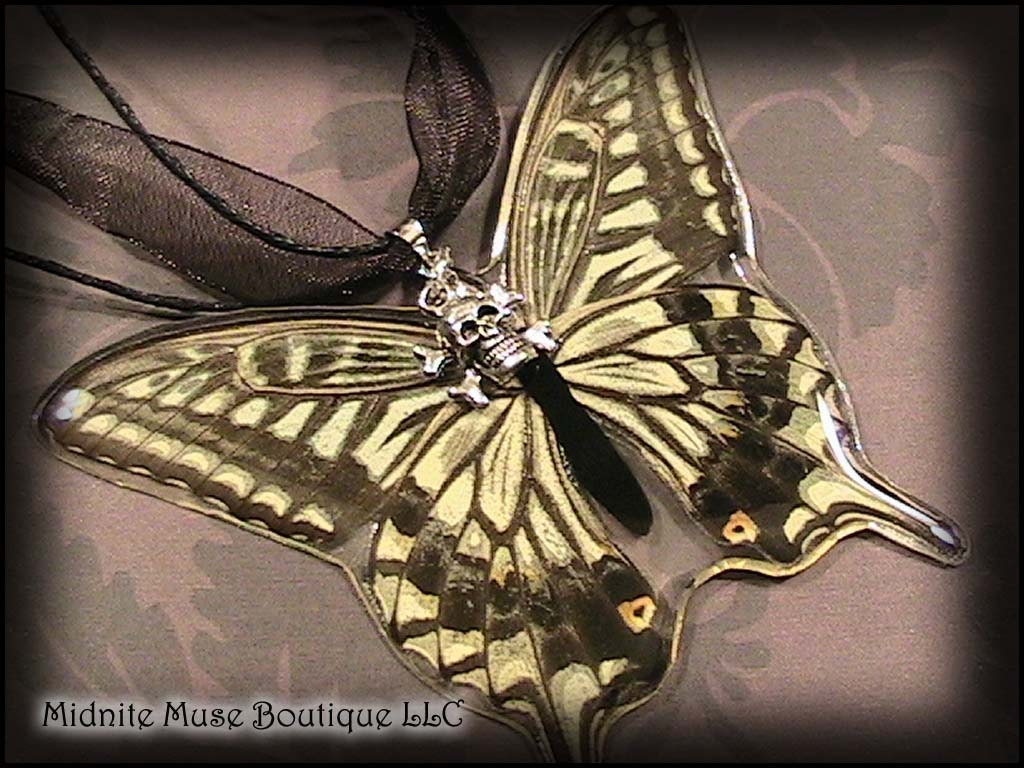 Stunning Skullerfly Necklace - Large Swallowtail   - Unique Jewelry for the Uncommon Lady - ReAL BuTteRFly -