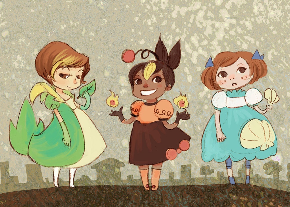 Pokegirls New Starters Fancy Dress 5x7 art print