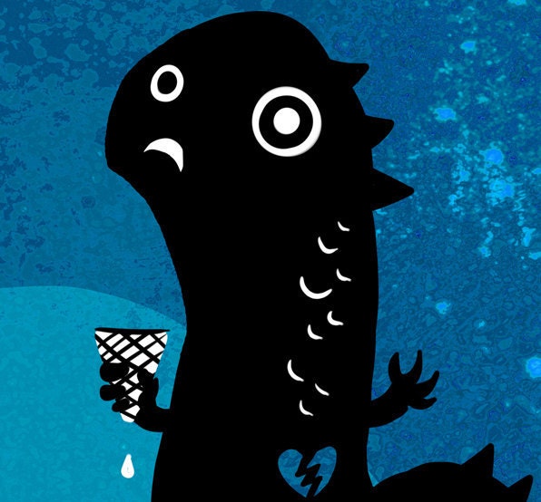 Bluzilla Blue Bad Day Monster mini art print