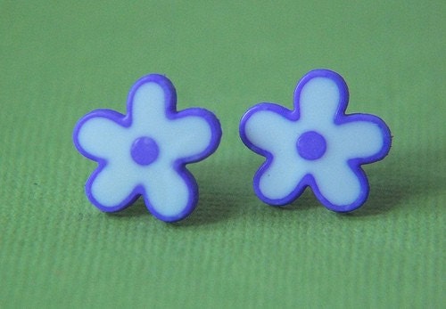 Purple and White Flower Stud Earrings