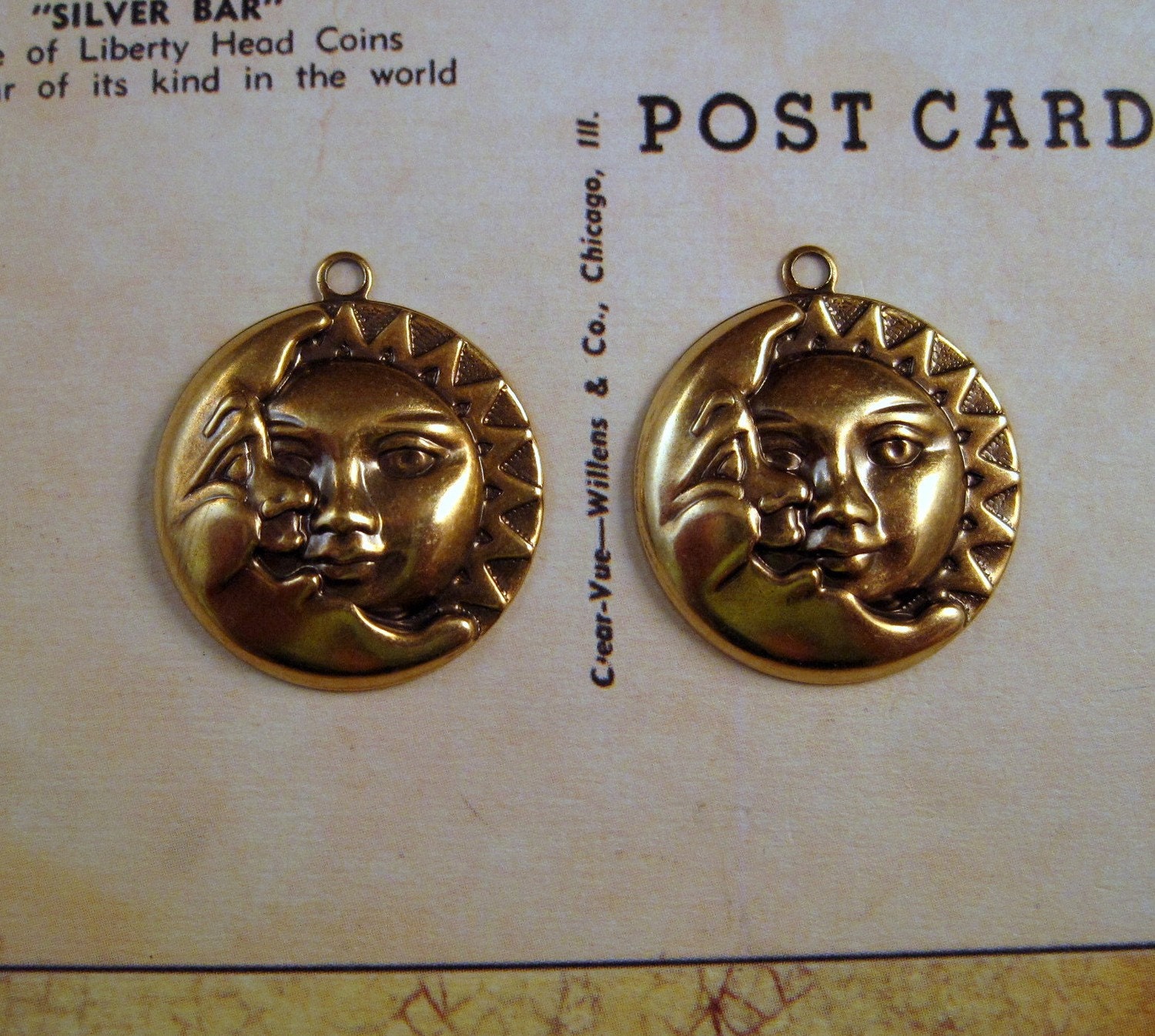SALE-Oxidized Brass Sun And Moon Charms(2)-BT37883