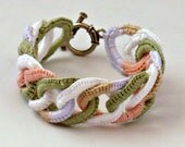 Crochet Bracelet Faux Chainmail Irish Crochet Peach Sage White Wisteria