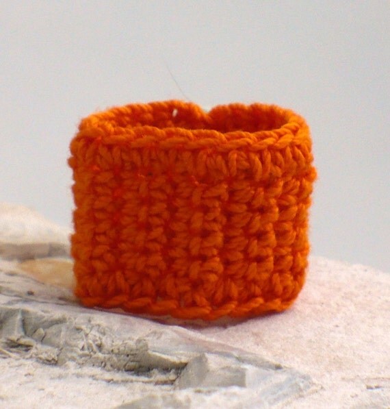 Crochet Ring Orange Turquoise Crochet Button on An Orange Band