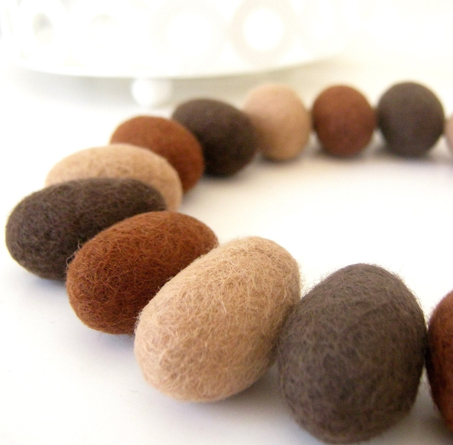 Wool 18 Felted Pebbles - Mini Felt Eggs - Easter Hunt - Needle - Brown Shades - Beads