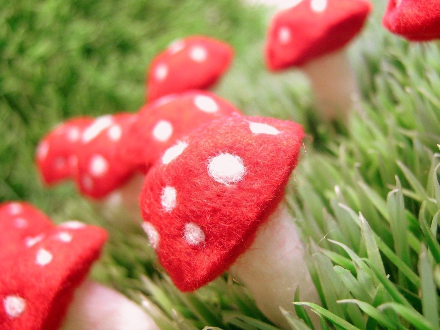 ON SALE - Needle Wool Felted 10 Red Toadstools Mushrooms -Home Decor - was 26 dollars  now 19 dollars