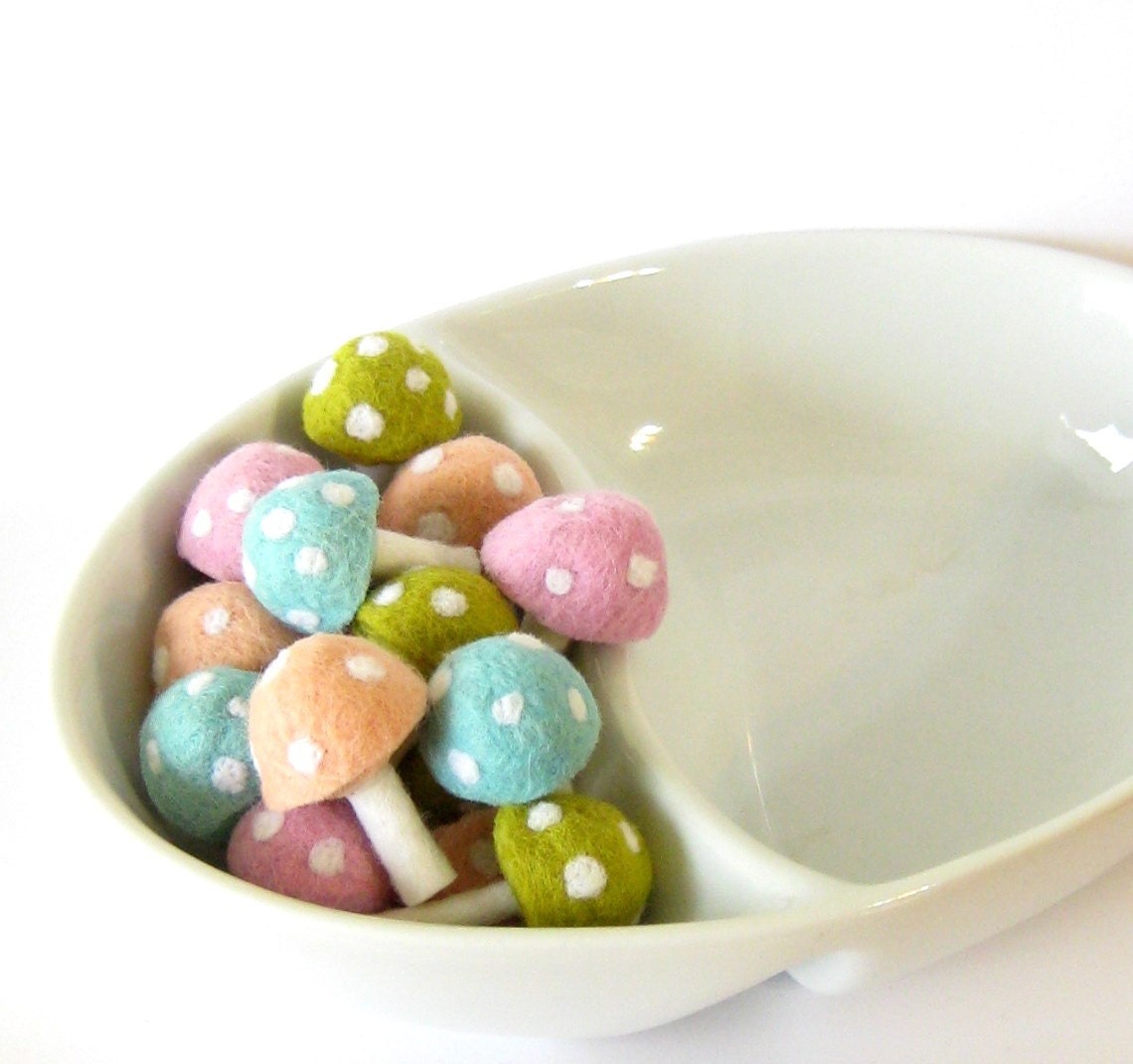 ON SALE - Needle Wool Felted 20 Pastel Toadstools Mushrooms -Home Decor - was 48 dollars now 35 dollars
