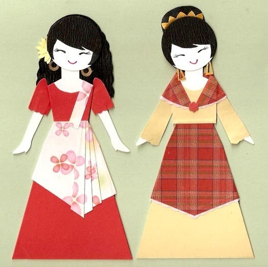 Filipino Girl Paper Doll Card Topper Set Of 2 By Kirakirahoshi