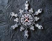 Breast Cancer Awareness: Quilled Pink Ribbon 'Courage' Snowflake Ornament 50% charity donation Christmas Decoration Holiday decor