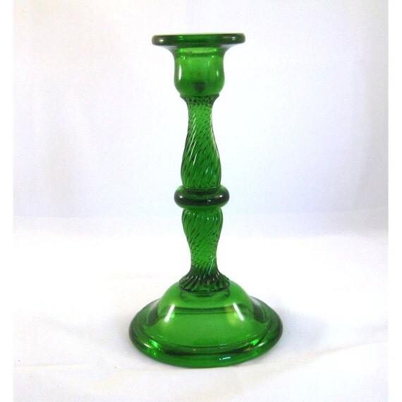 Green Depression Glass Candlestick by AntiqueCellar on Etsy