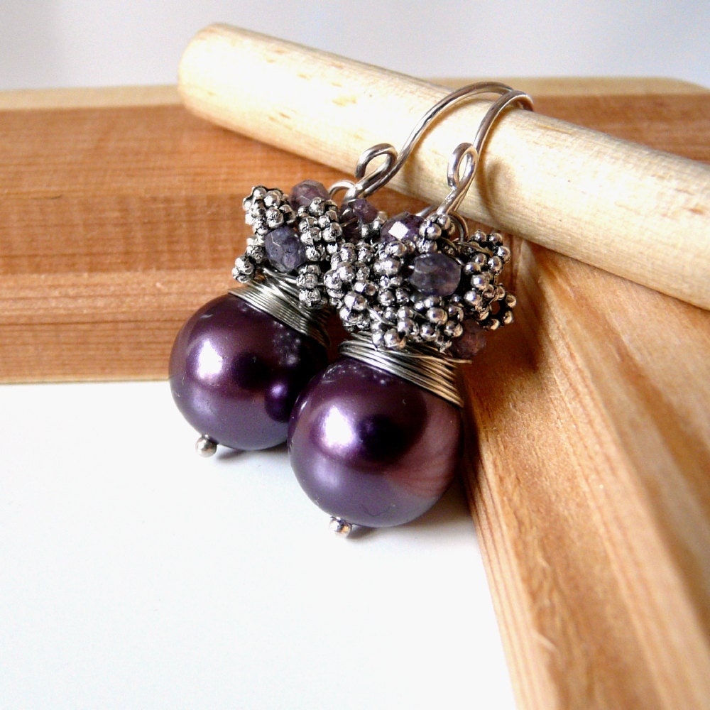 New The Adelynn - sweet earrings with with eggplant color shell pearl