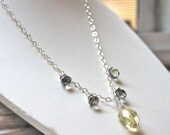 Silver necklace. Yellow jewelry. Crystal jewelry. Pendant necklace. Yellow citrine. Bridal jewelry. Gray grey crystal. BLISS