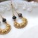 Chandelier earrings. Gold. Drop earrings. Black earrings. Chain earrings. Gray grey jasper. Filigree. NOCHE