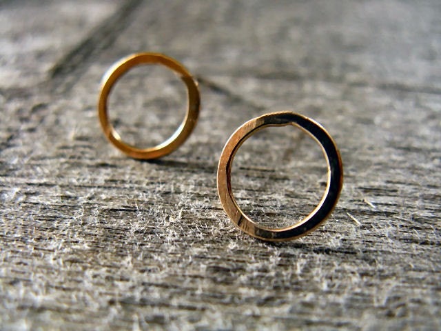 Small hoop stud earrings in 14 karat gold fill