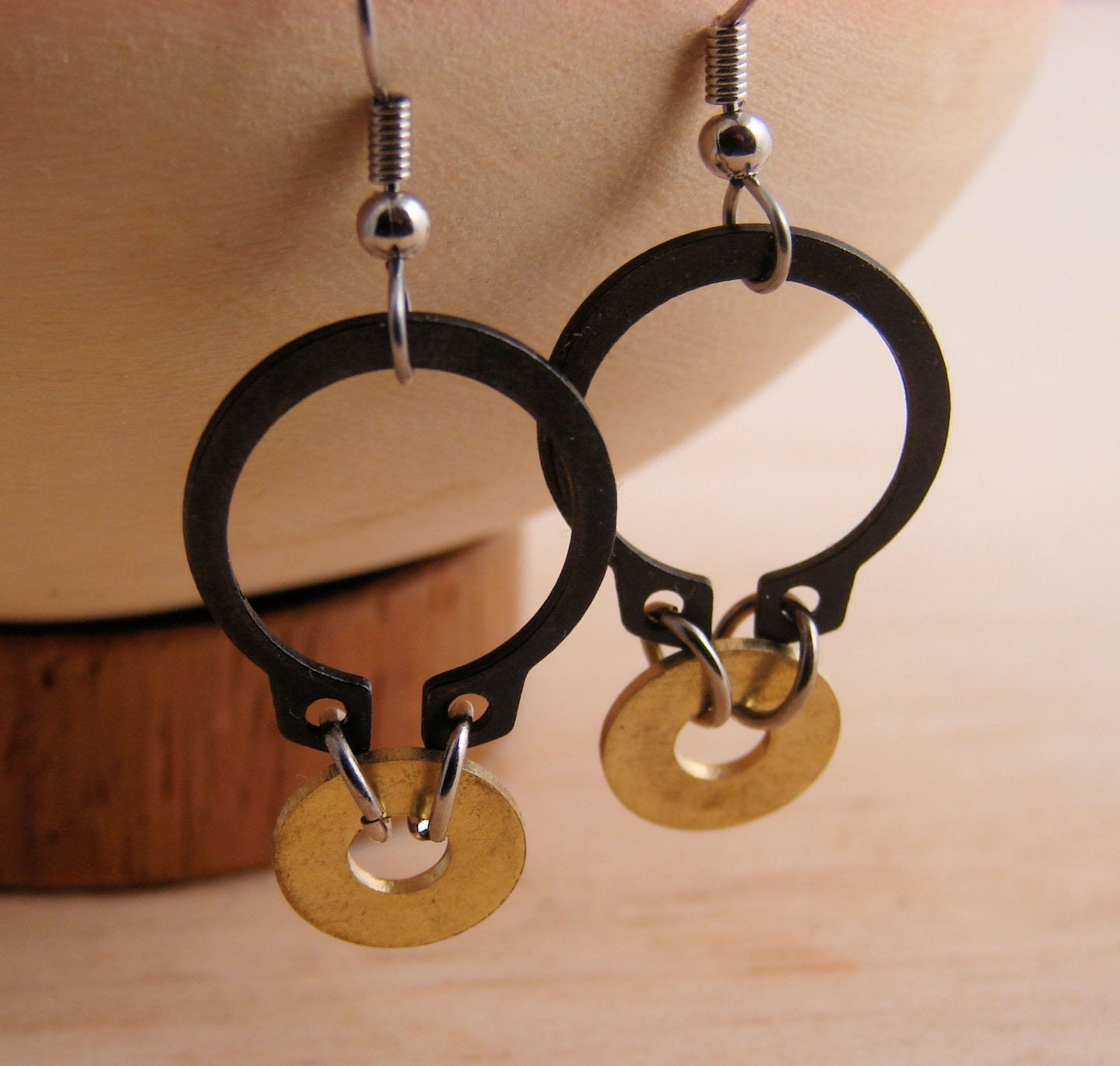Brass Dangle Earrings Black HardwareJewelry Industrial Washers