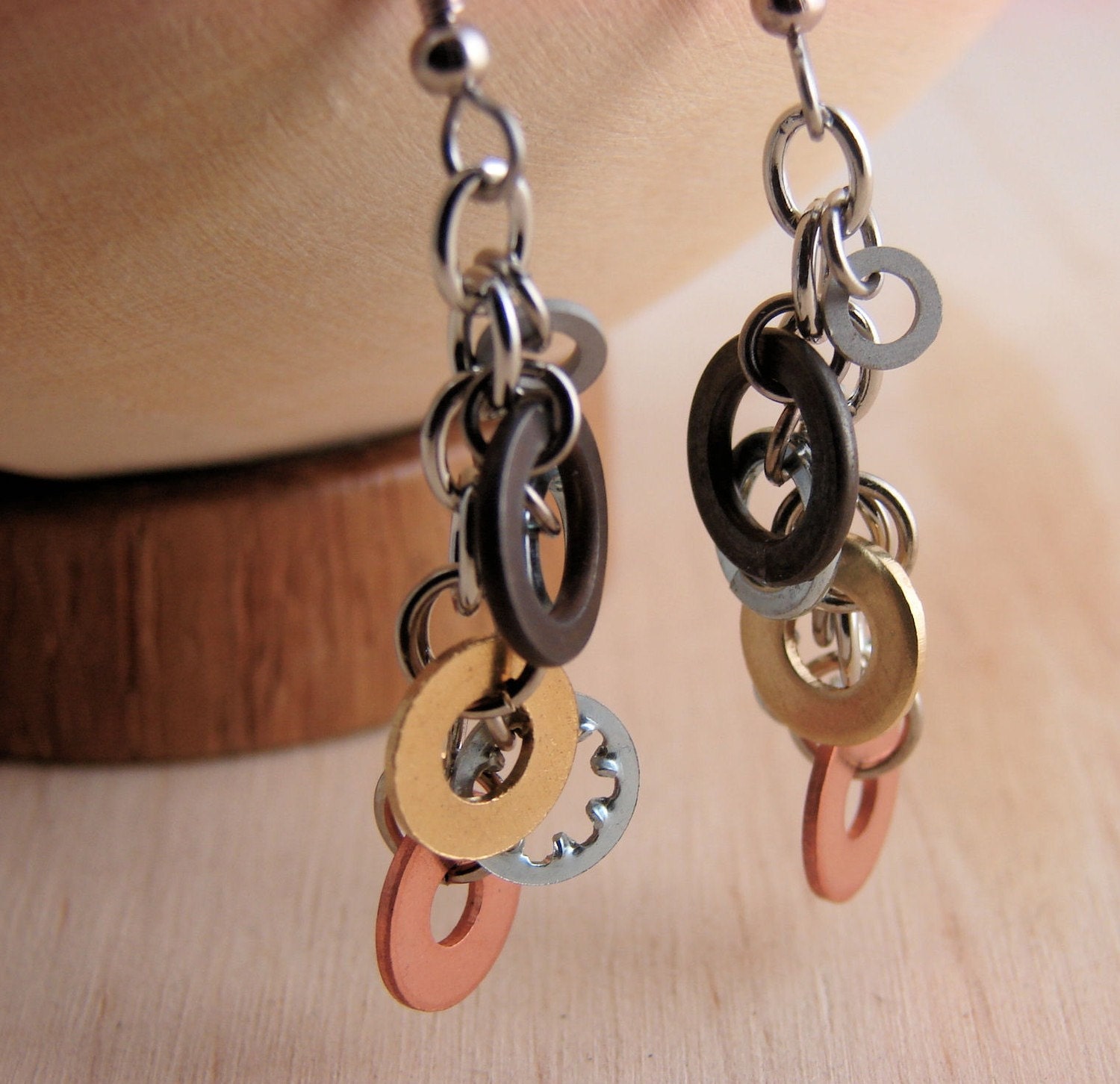 Dangle Drop Earrings Mixed Metal Hardware Jewelry Industrial Black, Copper, Brass Washers Eco Friendly, Gifts under 25