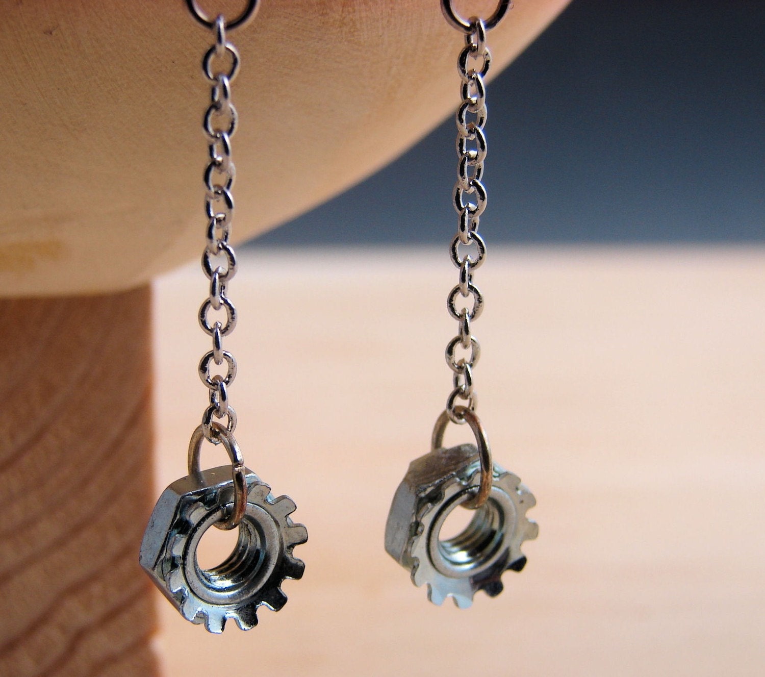 Steampunk Drop Earrings Dangles Hardware Jewelry Long Chain Industrial Hardware Accents