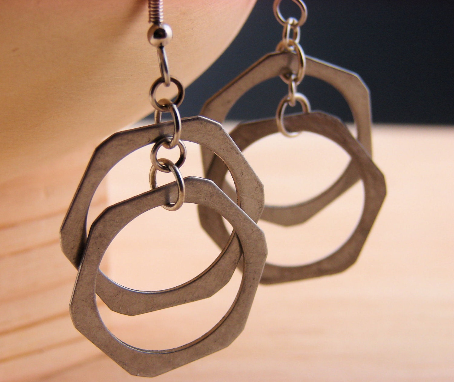 Dangle Chandelier Earrings Geometric Hardware Jewelry Industrial Hexagon Eco Friendly
